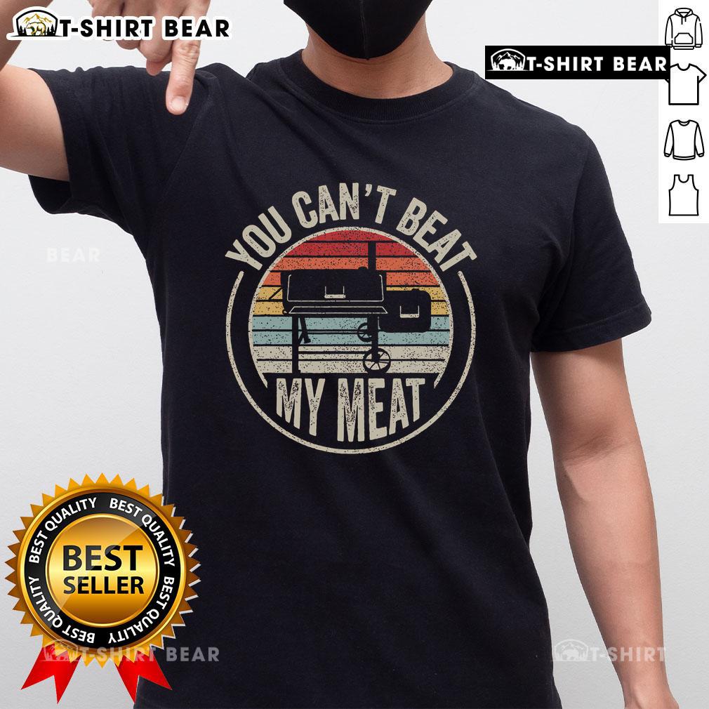 Retro vintage BBQ grilling T-shirt featuring 'You Can't Beat My Meat' slogan, perfect for grill enthusiasts.