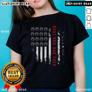 Top Best Dog Dad Ever tee featuring an American flag design, perfect for dog-loving fathers celebrating Father's Day.