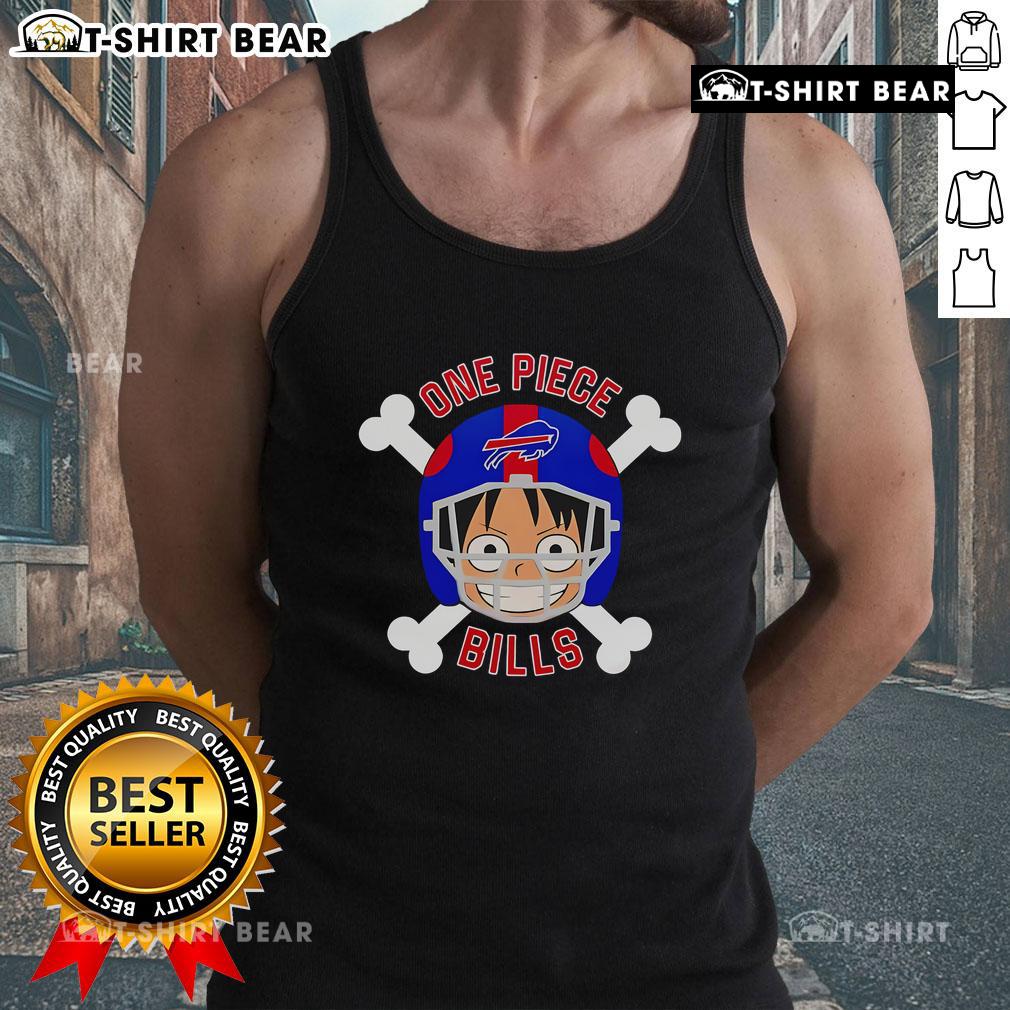 Buffalo Bills X Luffy One Piece tank top featuring vibrant graphics, perfect for fans of anime and NFL apparel.