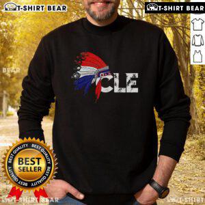 Alt Text: Stylish Cleveland Iroquois Indian Tribe sweatshirt featuring vibrant colors and unique tribal design.