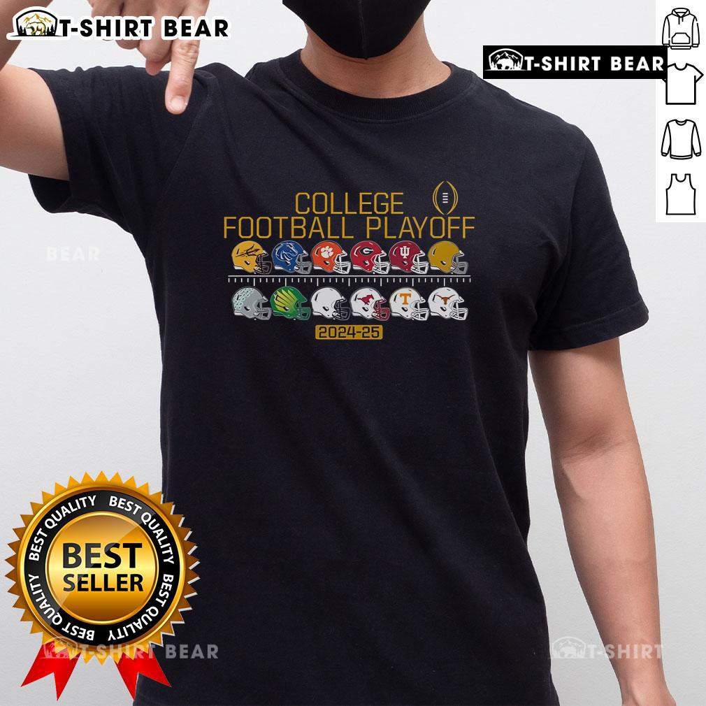 Top College Football Playoff Bound All Team Helmets 2024-2025 T-Shirt featuring vibrant team logos on a stylish tee.