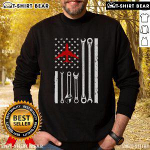 Top Cool Aircraft Mechanic sweatshirt featuring the American flag design, perfect for aviation enthusiasts and mechanics.