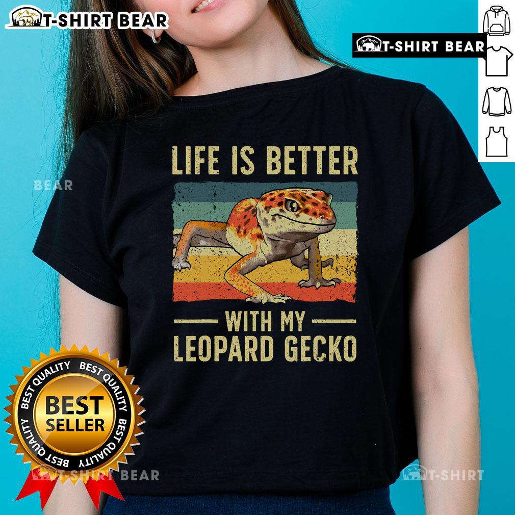Vintage ladies tee featuring the phrase 'Life Is Better With My Leopard Gecko' in a stylish design for reptile lovers.