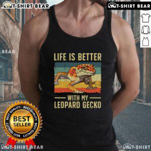 Person wearing a vintage tank top with leopard gecko design, showcasing a fun lifestyle and love for reptiles.