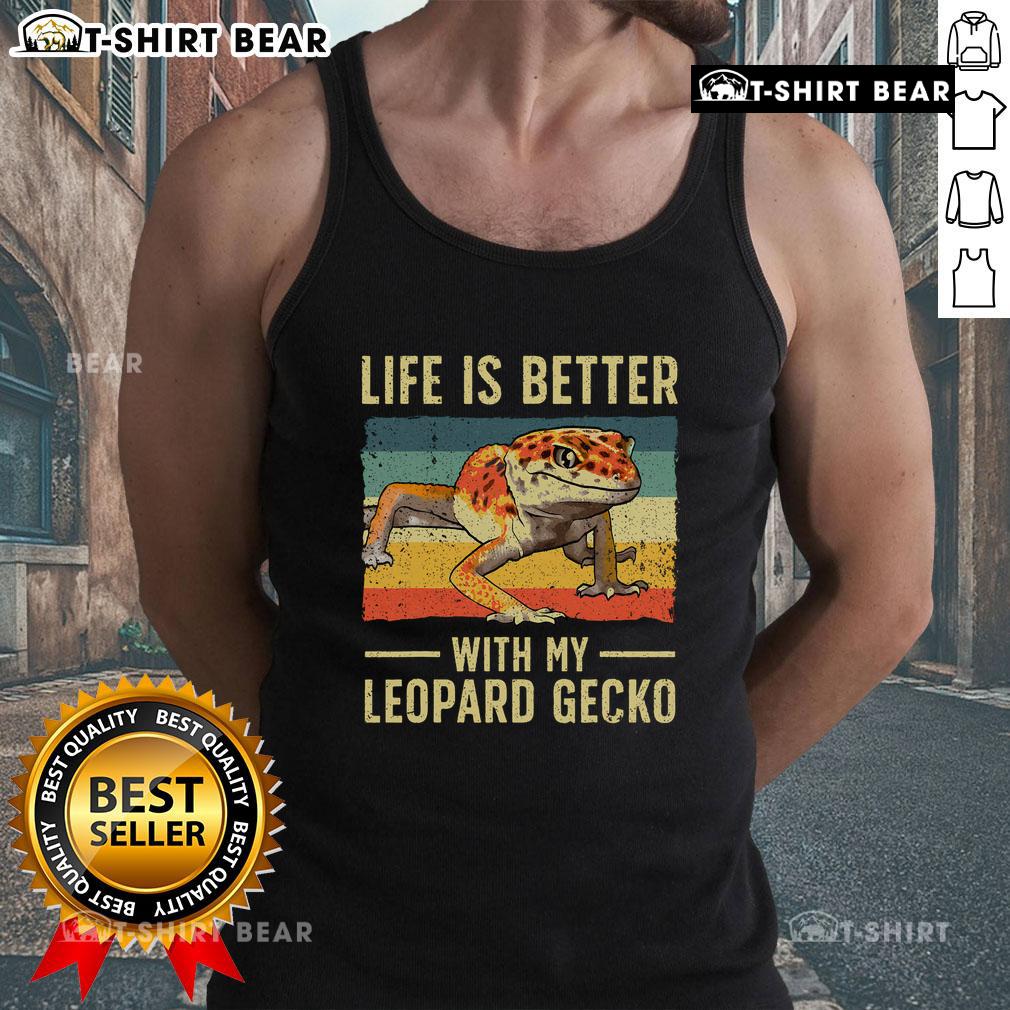 Person wearing a vintage tank top with leopard gecko design, showcasing a fun lifestyle and love for reptiles.