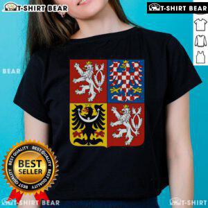 Top Czech Republic Coat of Arms flag design on a ladies tee, showcasing Prague's national pride and style.