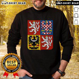 Alt Text: Stylish sweatshirt featuring the top Czech Republic coat of arms and flag design, perfect for Prague fans.