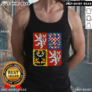 Alt Text: Stylish tank top featuring the top Czech Republic coat of arms and flag design, perfect for Prague enthusiasts.