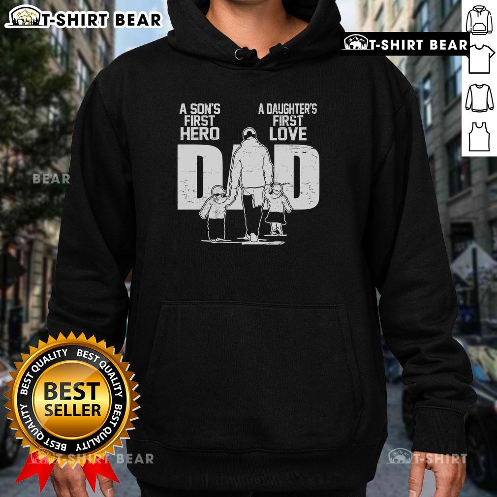 Top Dad hoodie for Father's Day, celebrating a son's first hero and a daughter's first love, perfect gift for dads.