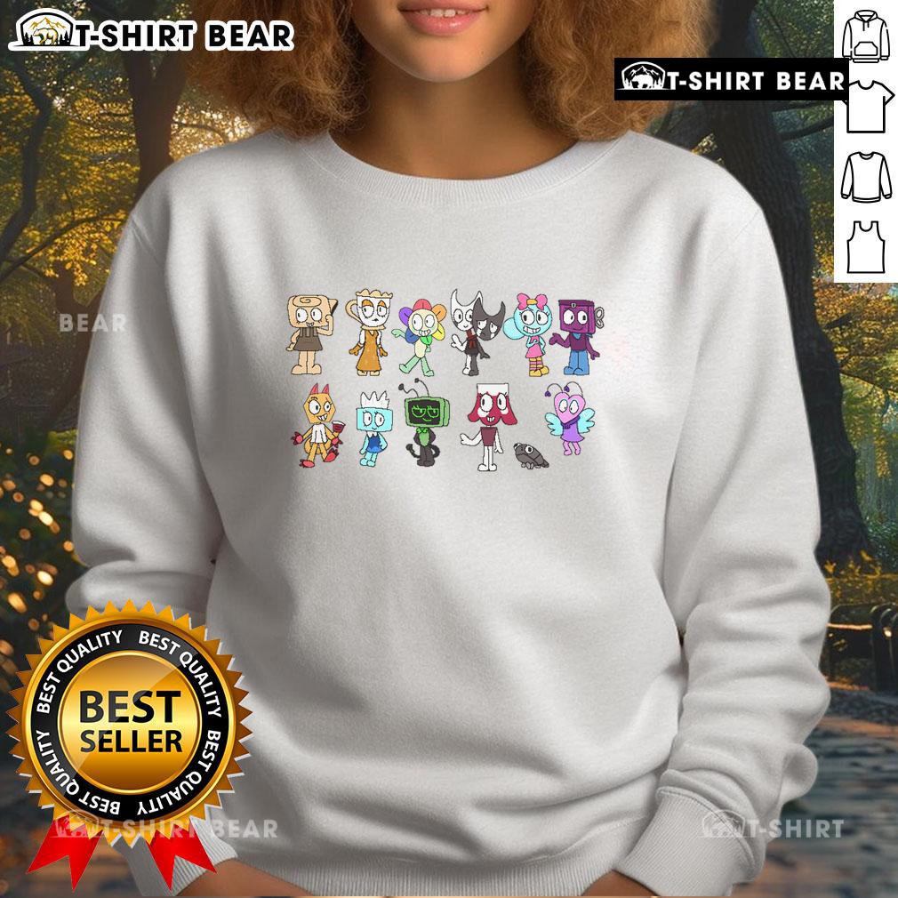 Cozy Top Dandys World Characters sweatshirt featuring vibrant designs of popular characters for fans and collectors.