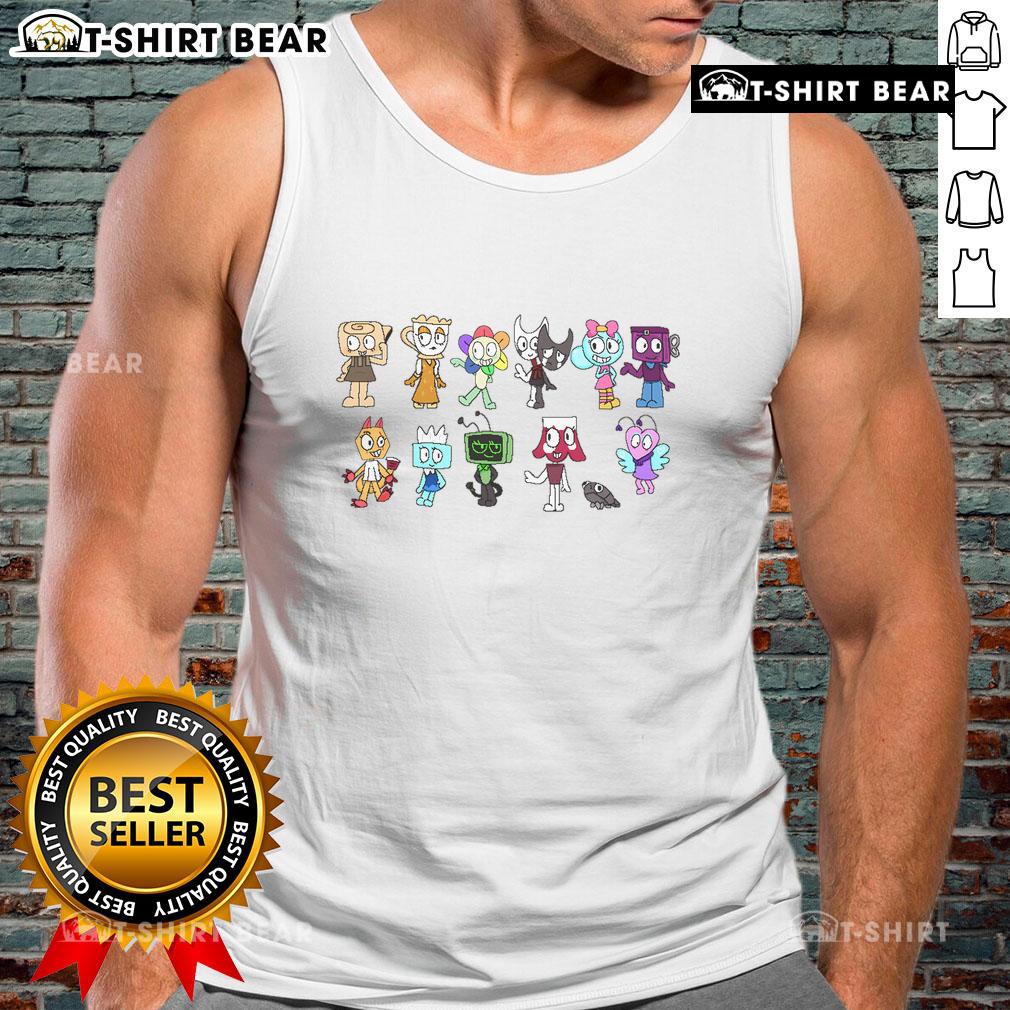 Top Dandy's World Characters Tank Top featuring vibrant designs of popular characters from the Top Dandy series.