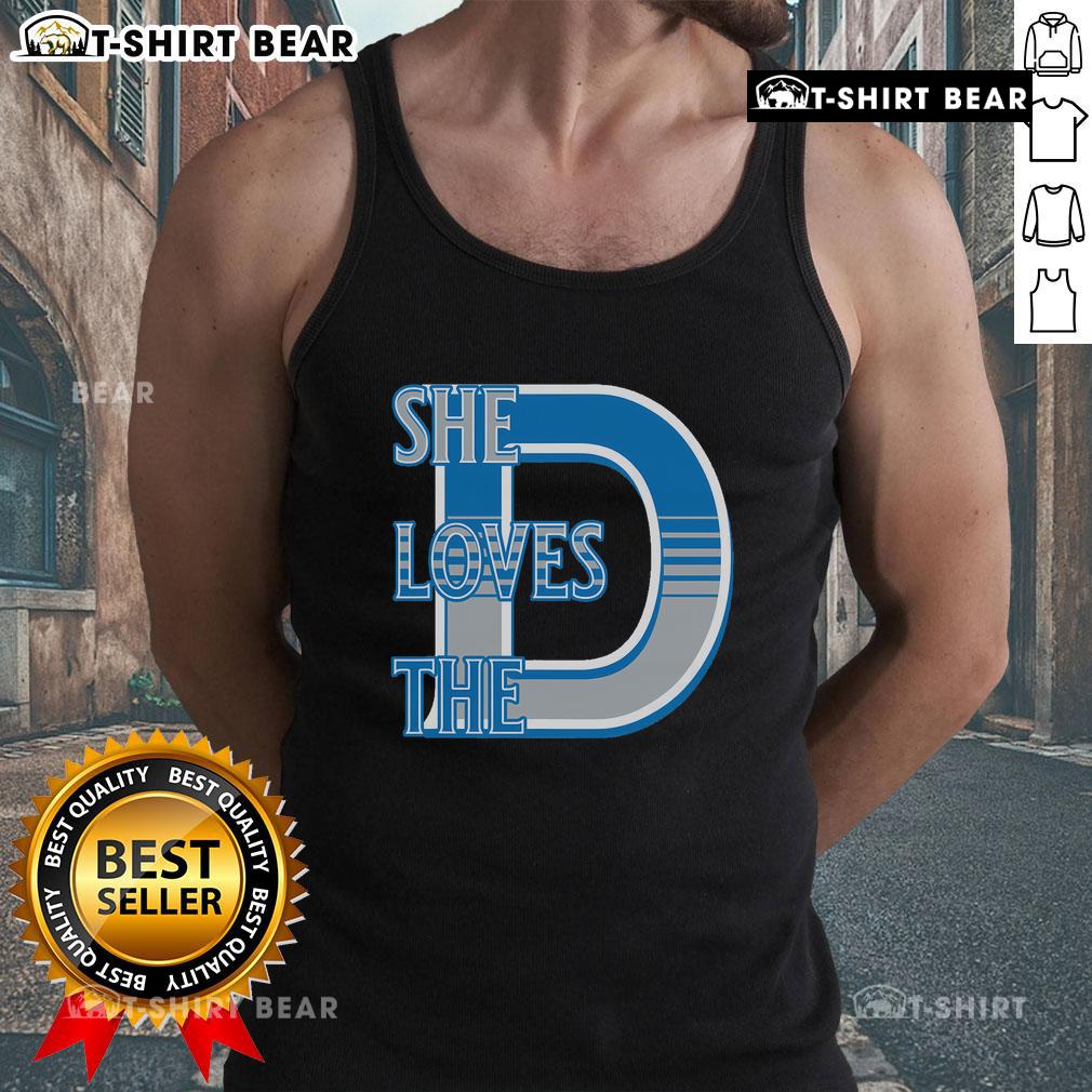 Alt Text: Top Detroit 313 She Loves The D tank top displayed on a mannequin, showcasing Detroit pride and stylish design.