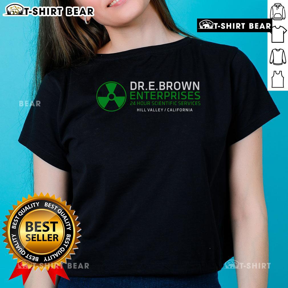 Top Dr. Emmett Doc Brown Enterprises ladies tee featuring a stylish design perfect for fans of Back to the Future.