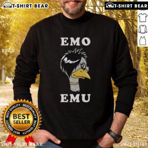 Funny metal goth emu bird sweatshirt featuring a top emo emu design, perfect for unique fashion lovers.