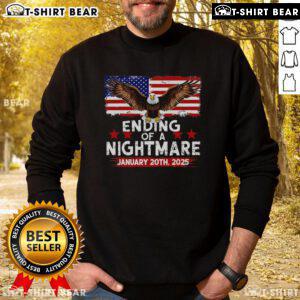 Alt Text: Top view of a 'Nightmare January 20th, 2025' America flag sweatshirt showcasing its vibrant design and comfortable fit.