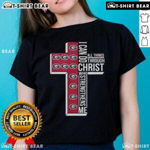 Top Georgia Bulldogs 'I Can Do All Things Through Christ' ladies tee showcasing team spirit and faith-inspired design.