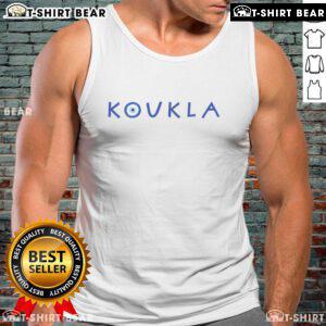 Top Greek Koukla Evil Eye tank top showcasing Greek pride with vibrant colors and protective symbols.