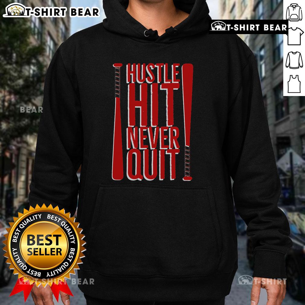 Top Hustle Hit Never Quit baseball saying hoodie for practice workouts, perfect for dedicated fans and athletes.