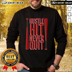 Alt Text: Top Hustle Hit Never Quit Baseball Saying sweatshirt for fans, perfect for practice and workouts, showcasing athletic style.