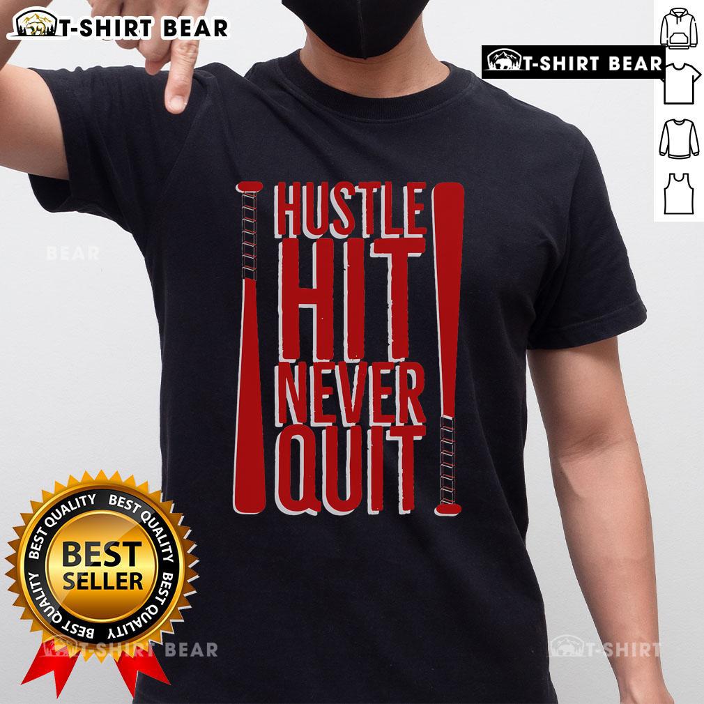 Top Hustle Hit Never Quit baseball saying t-shirt for fans, perfect for practice workouts and showcasing team spirit.