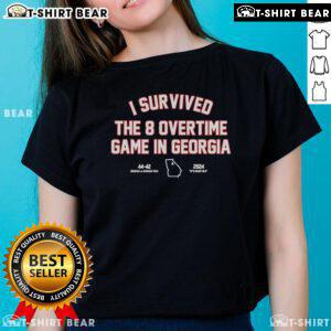 Top I Survived The 8 Overtime Game In Georgia 44-42 2024 Ladies Tee featuring bold graphic design and vibrant colors.
