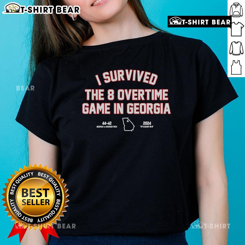 Top I Survived The 8 Overtime Game In Georgia 44-42 2024 Ladies Tee featuring bold graphic design and vibrant colors.