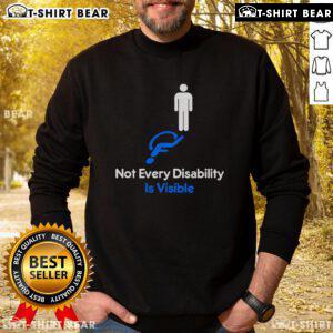 Top invisible disability sweatshirt featuring a stick figure with a wheelchair shadow, promoting awareness and inclusivity.