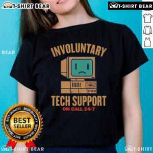 Top Involuntary Tech Support Ladies Tee featuring a humorous design celebrating women in tech support roles.