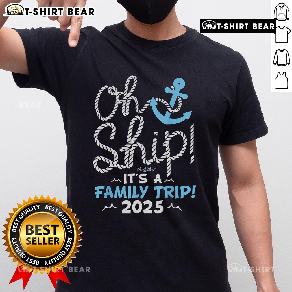 Matching family t-shirts for a 2025 cruise, featuring 'Top It's A Family Trip' design for group outings.