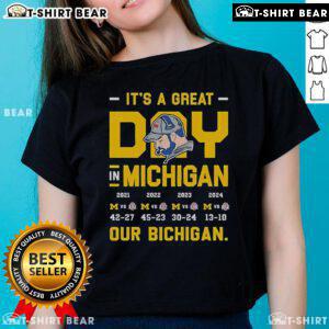 Top Its a Great Day in Michigan - Our Bichigan Ladies Tee showcasing vibrant Michigan pride and stylish design.