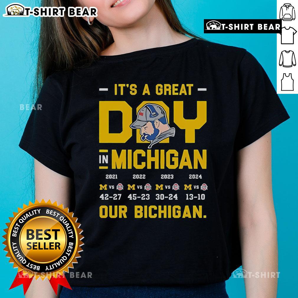 Top Its a Great Day in Michigan - Our Bichigan Ladies Tee showcasing vibrant Michigan pride and stylish design.