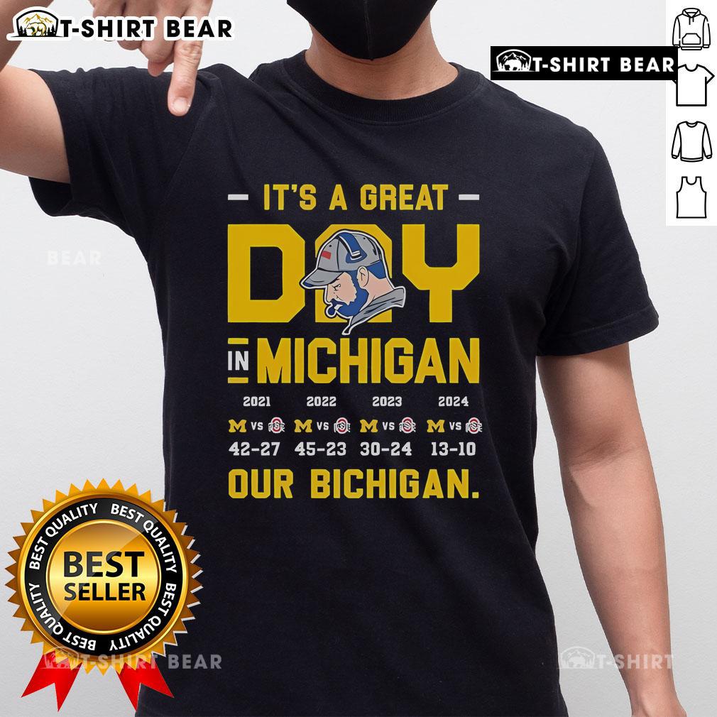 Top It's A Great Day In Michigan Bichigan T-Shirt design featuring vibrant colors and Michigan-themed graphics.