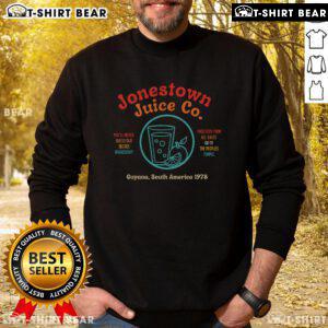 Alt Text: Cozy sweatshirt from Top Jonestown Juice Co featuring the phrase You'll Never Guess Our Secret Ingredient in vibrant colors.
