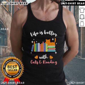 Top Life is Better with Cats Reading Tank Top featuring a playful cat design, perfect for cat lovers and casual wear.