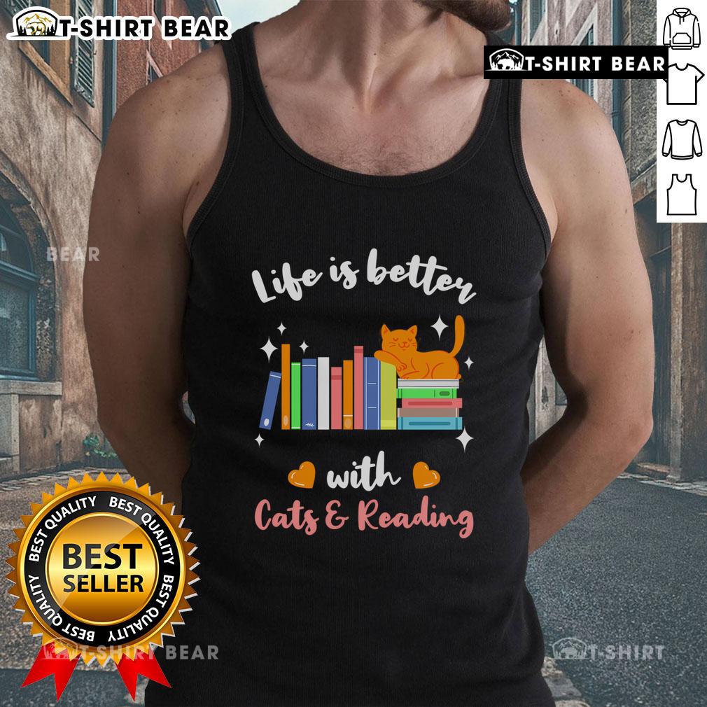 Top Life is Better with Cats Reading Tank Top featuring a playful cat design, perfect for cat lovers and casual wear.