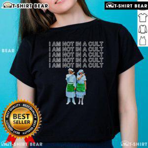 Top Mormon 'I Am Not In A Cult' ladies tee showcasing a fun, bold design for those celebrating individuality and belief.