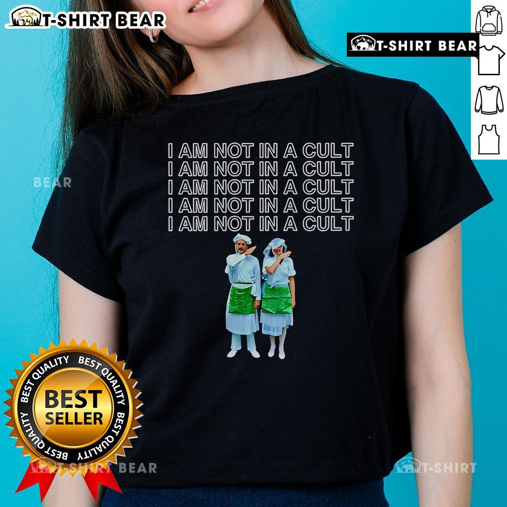 Top Mormon 'I Am Not In A Cult' ladies tee showcasing a fun, bold design for those celebrating individuality and belief.