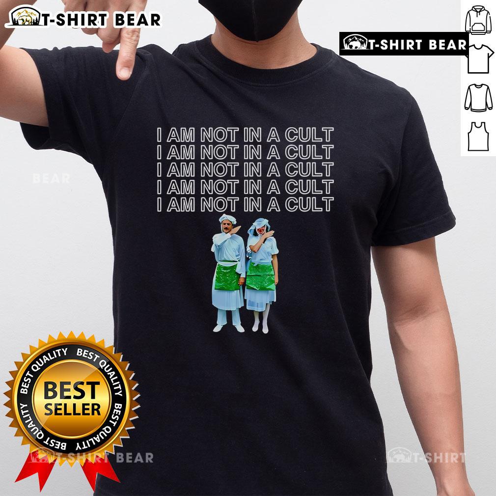 Top Mormon I Am Not In A Cult T-Shirt featuring bold text, perfect for expressing individuality and humor in style.