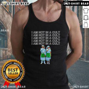 Top Mormon I Am Not In A Cult tank top featuring bold text design, perfect for expressing individuality and beliefs.