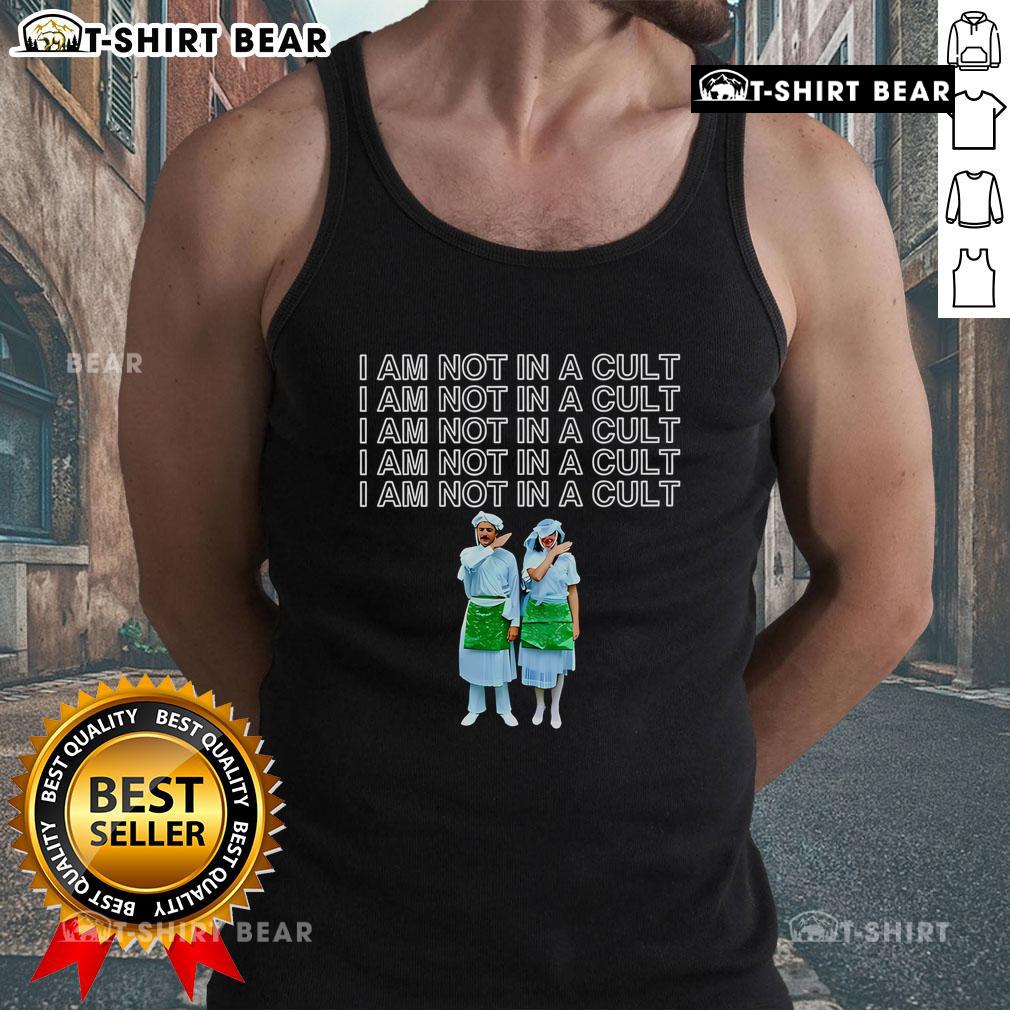 Top Mormon I Am Not In A Cult tank top featuring bold text design, perfect for expressing individuality and beliefs.