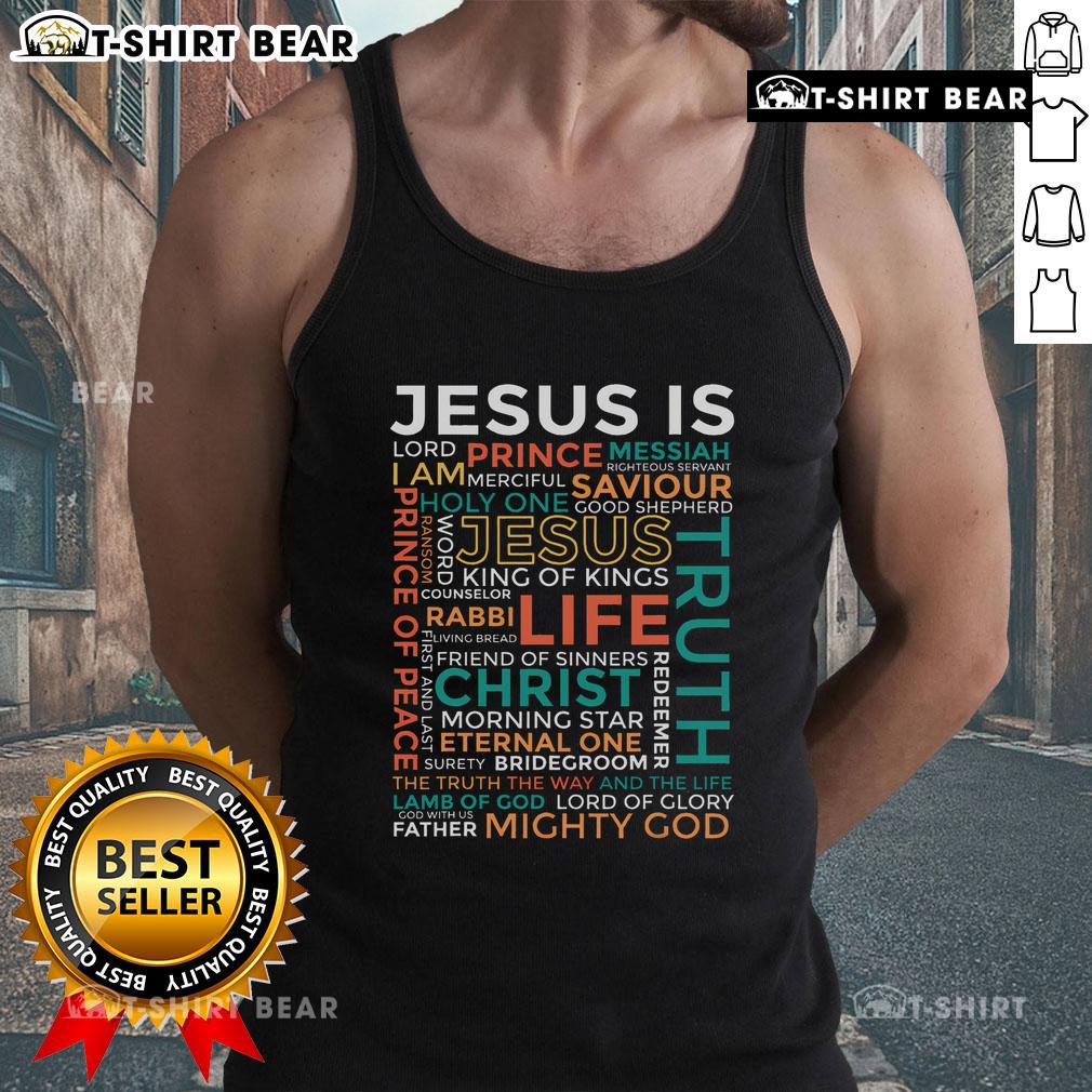 Stylish tank top featuring 'Top Names of Jesus' design, perfect for Christians celebrating their faith.
