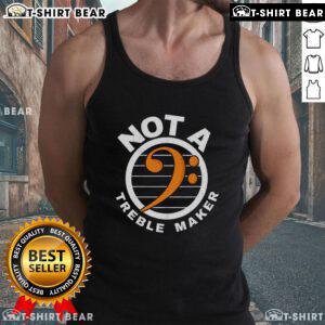Top Not A Treble Maker music band bassist wearing a stylish bass clef tank top on stage, showcasing musical passion.