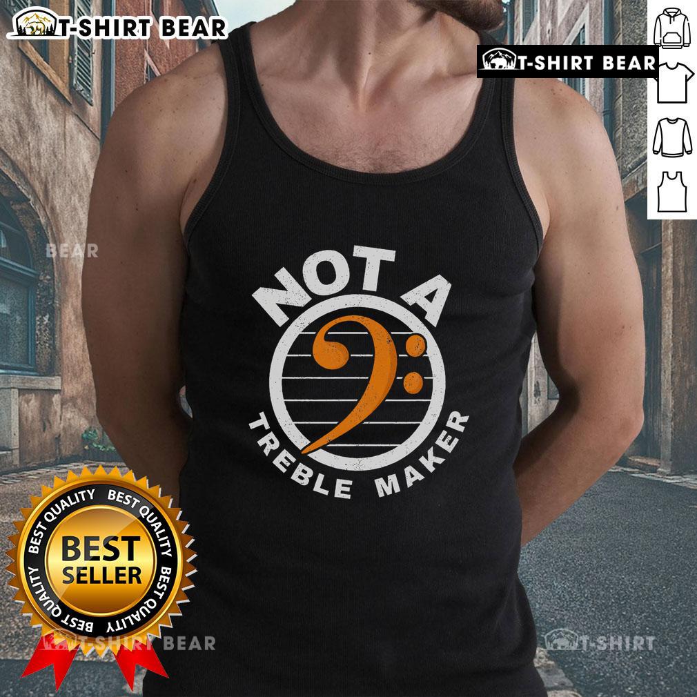 Top Not A Treble Maker music band bassist wearing a stylish bass clef tank top on stage, showcasing musical passion.