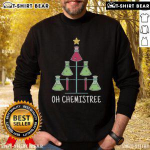 Funny Christmas science sweatshirt featuring 'Top-Oh-Chemistree' design for holiday cheer and science lovers.