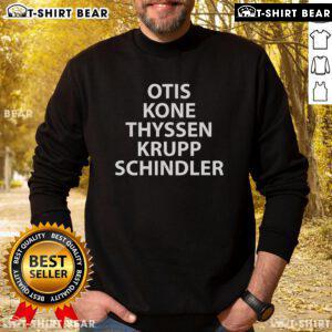 Stylish Top Otis Kone Thyssenkrupp Schindler sweatshirt featuring logos, perfect for elevator industry enthusiasts.