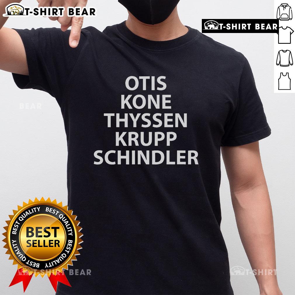 Top Otis Kone ThyssenKrupp Schindler T-Shirt design featuring elevator logos and stylish graphics for lift enthusiasts.
