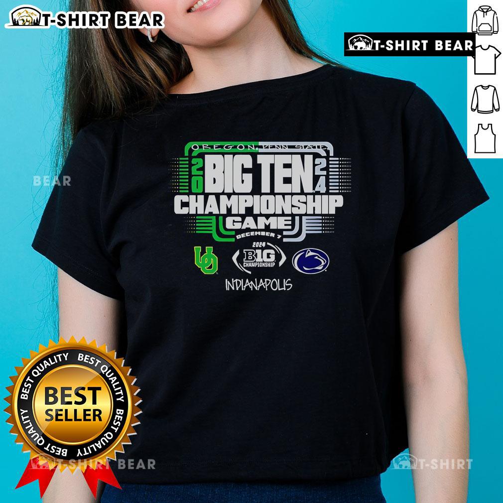 Top Penn State 2024 Big Ten Championship ladies tee in navy blue, featuring the iconic Penn State logo and stylish design.