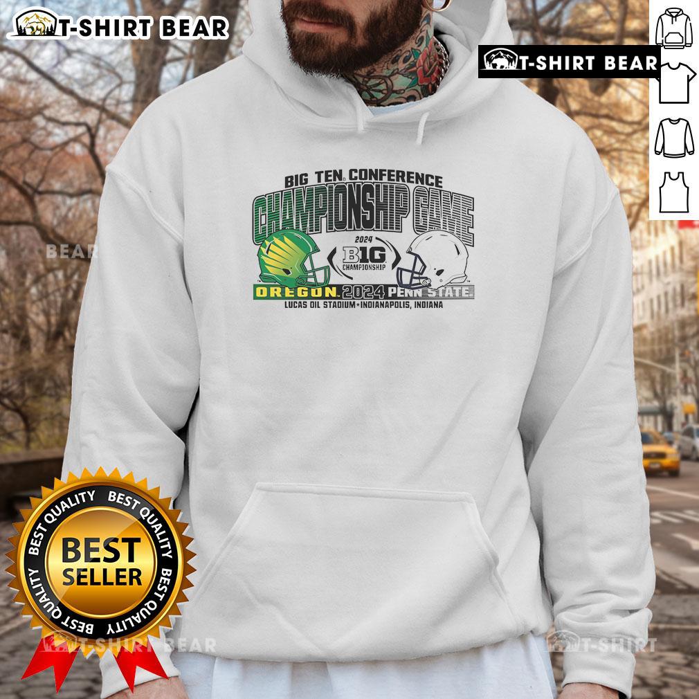 Alt Text: 2024 Big Ten Championship dueling hoodie featuring Penn State Nittany Lions logo and stylish design.