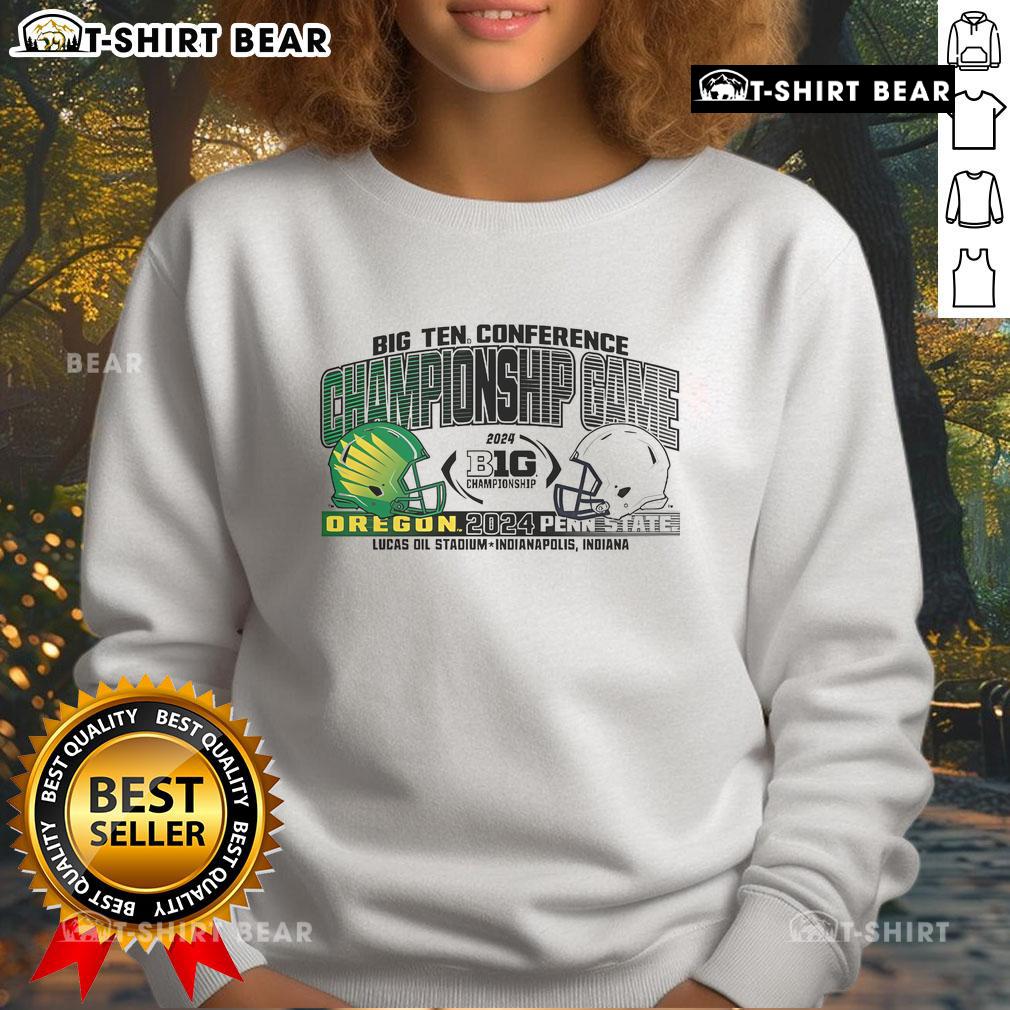 Top Penn State Nittany Lions 2024 Big Ten Championship dueling sweatshirt featuring team colors and logo.