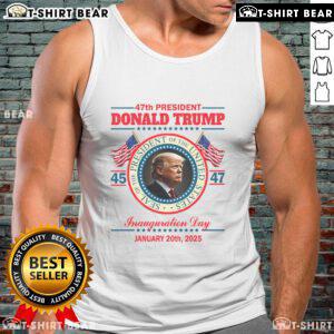 Donald Trump Inauguration Day 2025 memorabilia tank top featuring vibrant graphics and patriotic colors.